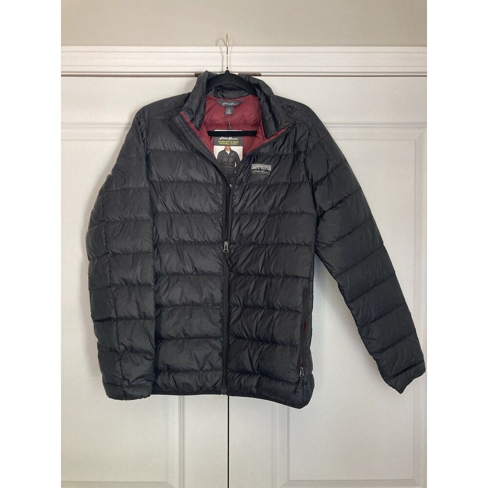 Eddie Bauer Men's Down Packable Jacket Microlight Sizes Small Black 650 Fill NWT